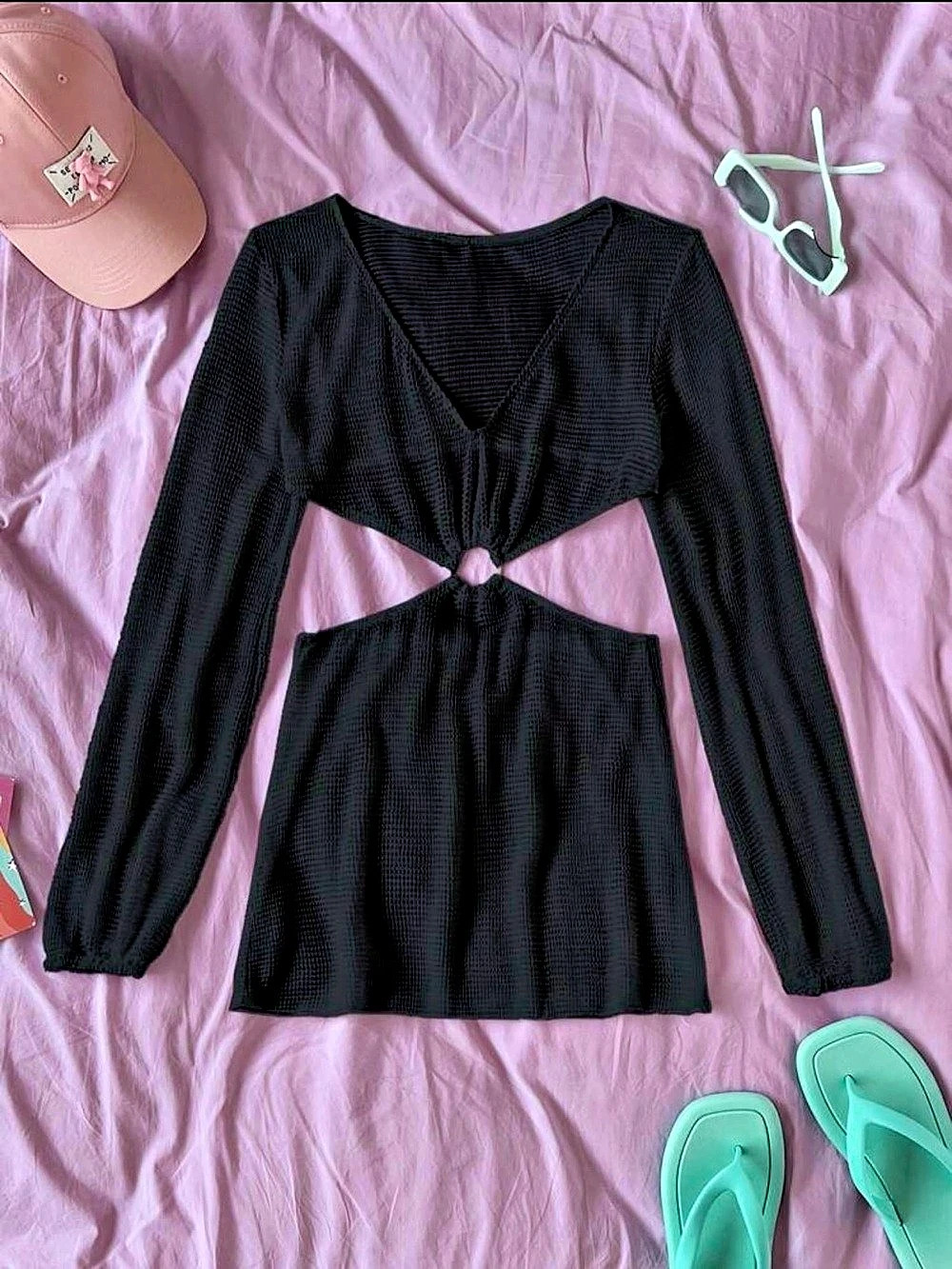 Black Cutout Long Sleeve Mini Dress Like New